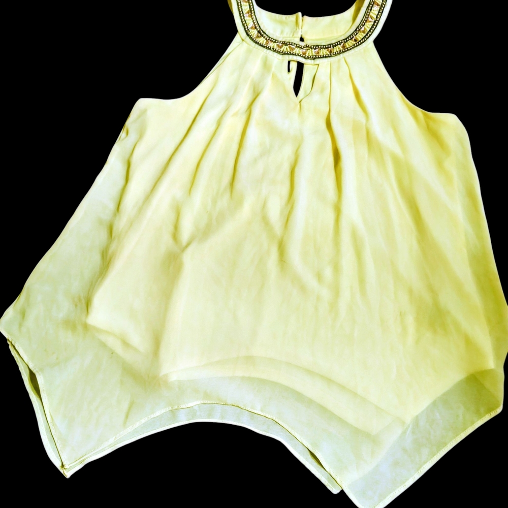 Yellow Layered Sleeveless Women's Top With Sequins